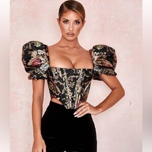 House of CB ISABELLA Brocade Jacquard Puff Sleeve Bustier